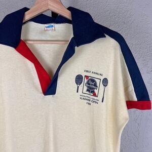 Vintage Pabst Blue Ribbon Champion Blue Bar 1980 1st Annual Summer Open Med Polo